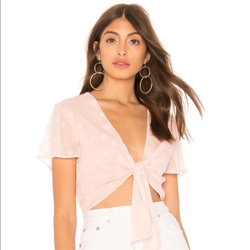 Revolve x Superdown Aylin Star Embellished Tie Crop Top in Blush